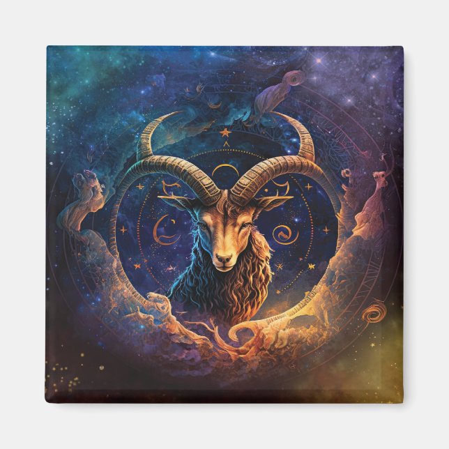Capricorn Zodiac-tecken Vattenfärgsdesign Magnet (Framsidan)