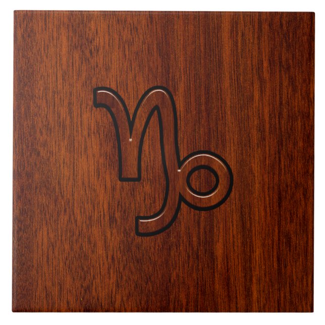 CapricornZodiacsymbol i mahognybrunt Kakelplatta (Framsidan)