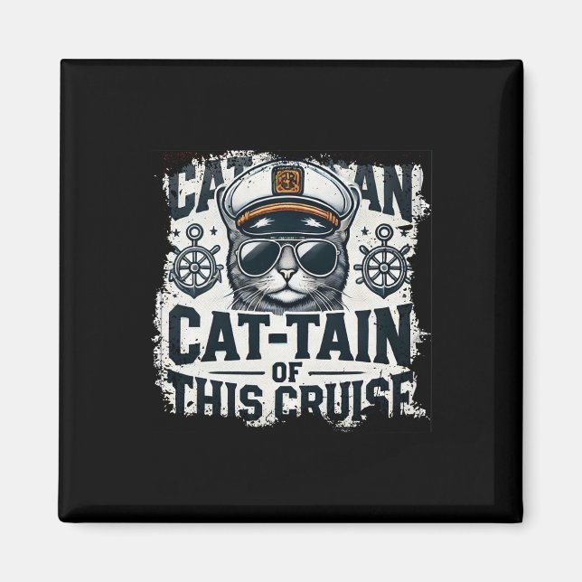 Captain Cat-tain Of Cruise Ship Sea Vacation Kitte Magnet (Framsidan)