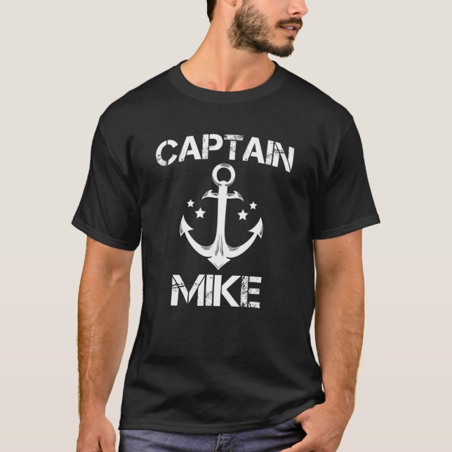 CAPTAIN MIKE Funny Birthday Personlig Namn Boat T Shirt (Framsida)