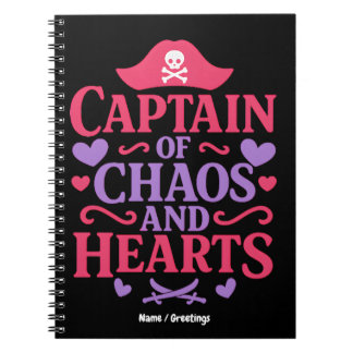 Captain of Chaos and Hearts Pirate Graphic Anteckningsbok