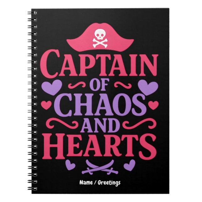 Captain of Chaos and Hearts Pirate Graphic Anteckningsbok (Framsidan)