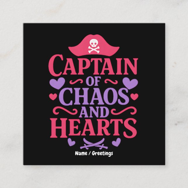 Captain of Chaos and Hearts Pirate Graphic Fyrkantigt Visitkort (Framsida)