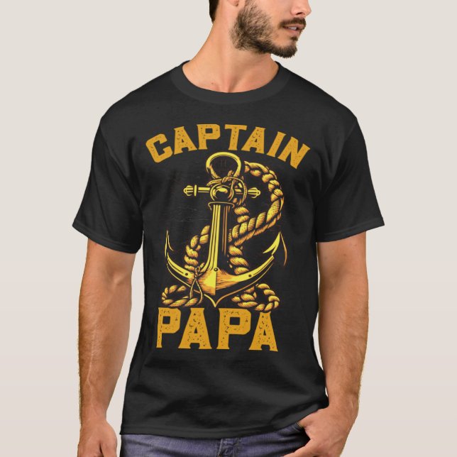 Captain Papa Pontoon Sailing Boat Dad Daddy Father T Shirt (Framsida)