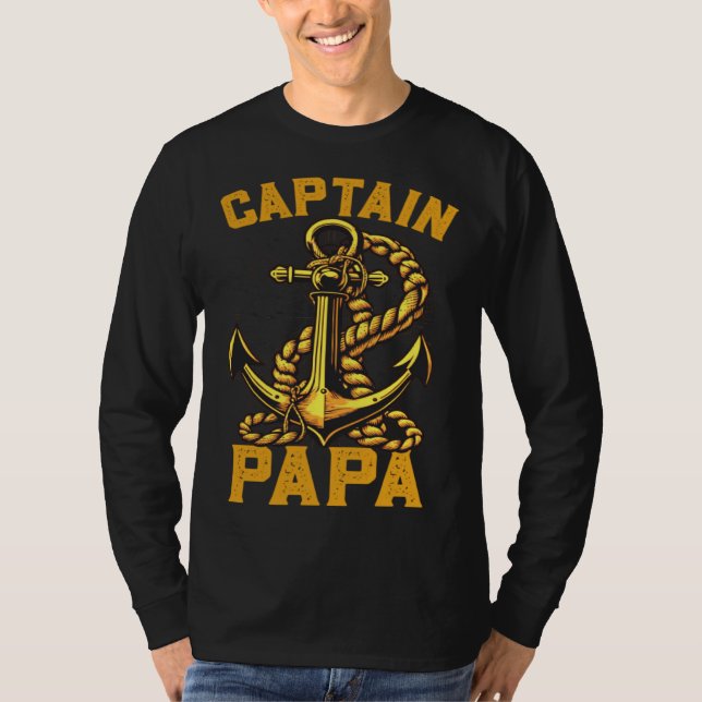 Captain Papa Pontoon Sailing Boat Dad Daddy Father T Shirt (Framsida)