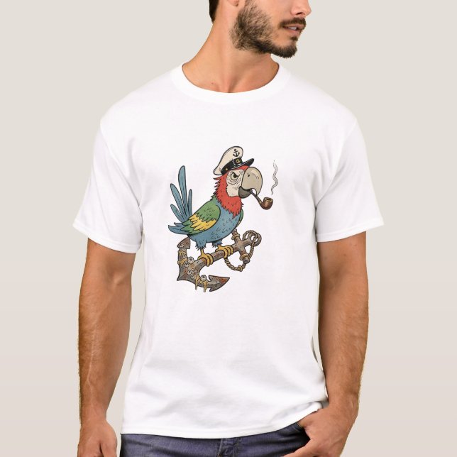 Captain Parrot on Rusty Anchor T Shirt (Framsida)