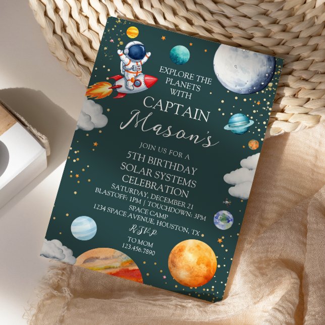 Captain Rocket Explorer Space Adventure Kids Birth Inbjudningar (Skapare uppladdad)