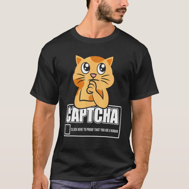 Captcha Cat Robot Design T Shirt (Framsida)