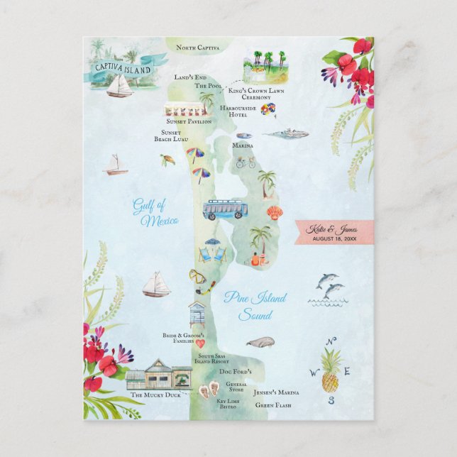 Captiva Island | Bröllopskarta för Destinationen Vykort (Framsida)