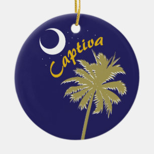 Captiva önatt med palmträdet julgransprydnad keramik