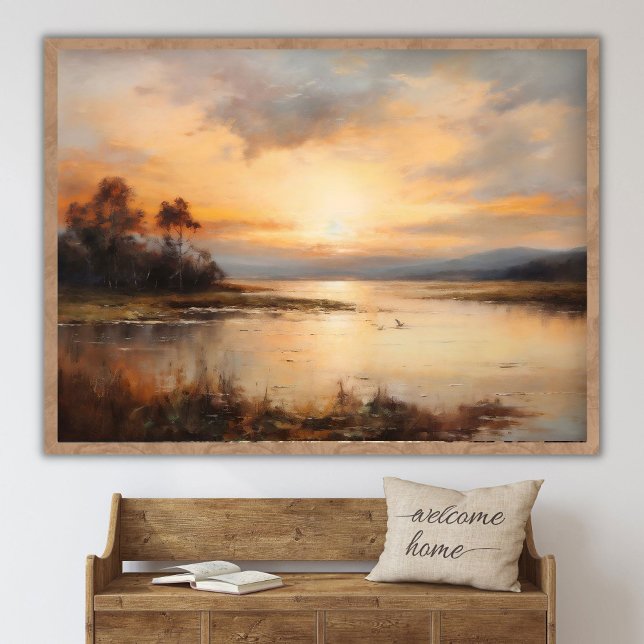 Captivating Sunset Landscape Painting, River lands Poster (Skapare uppladdad)