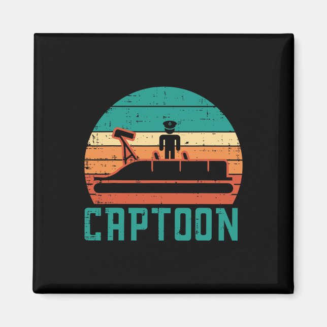 Captoon Båt Solnedgång Retro Ponton Kapten Män Poj Magnet (Framsidan)