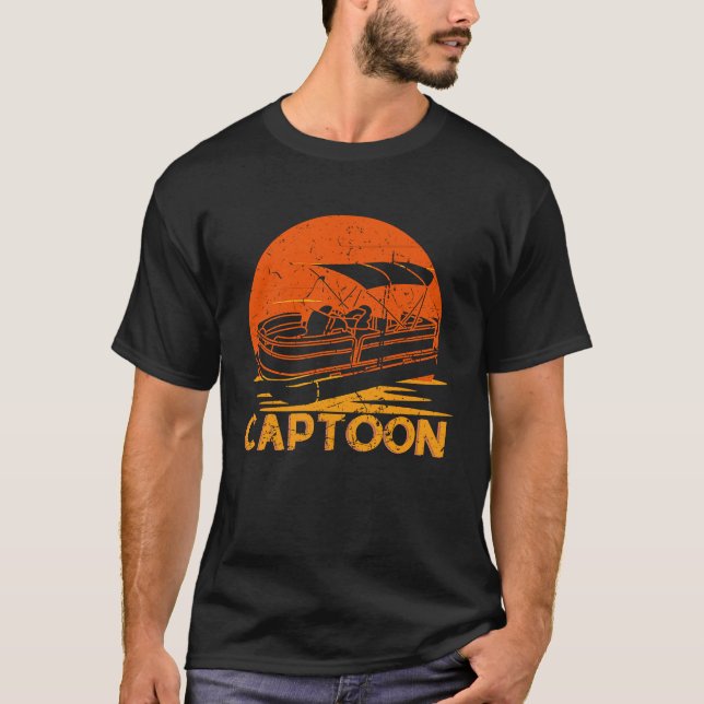 Captoon Pontoon Boat kapten Retro Sunset T Shirt (Framsida)