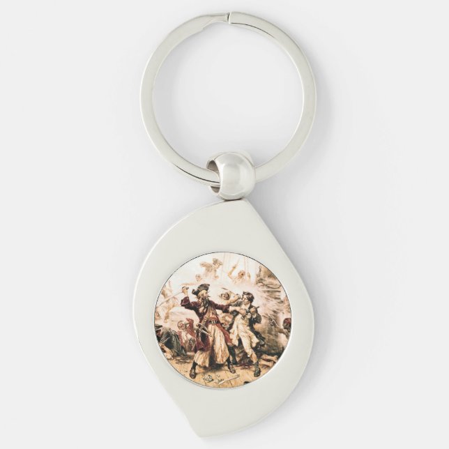 Capture, Pirat Blackbeard, drottning Anne's Reveng Swirl Silverfärgad Nyckelring (Framsidan)