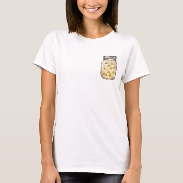 Captured Glow: Cute Fireflies Smiling T Shirt (Framsida)