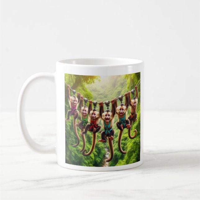 Capuchin-apor på en Canopy Tour Kaffemugg (Vänster)