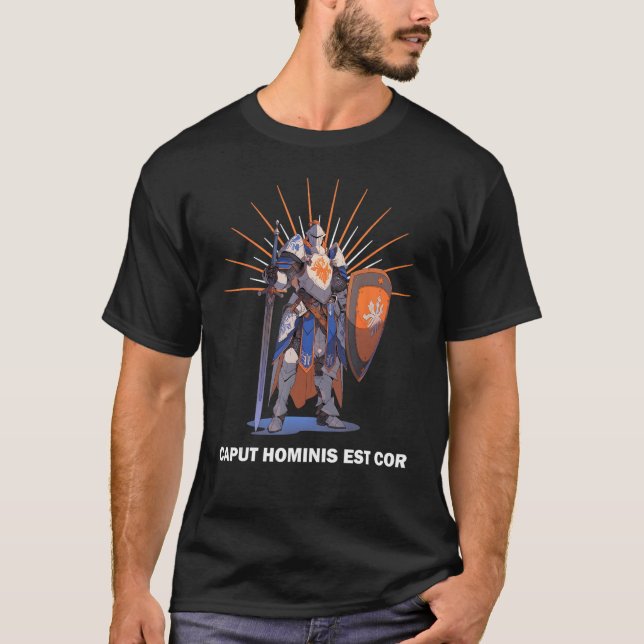 CAPUT HOMINIS EST COR Knight Templar Motto T Shirt (Framsida)