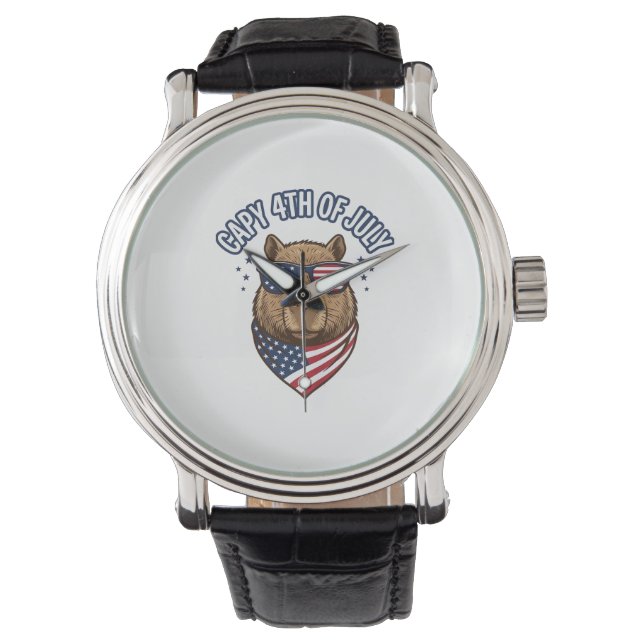 Capy 4:e juli patriotisk kapibarvektordesign_ armbandsur (Framsida)