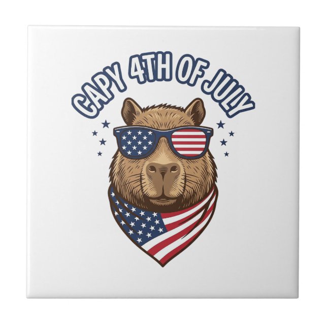 Capy 4:e juli patriotisk kapibarvektordesign_ kakelplatta (Framsidan)