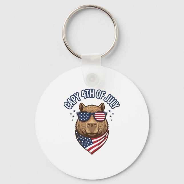 Capy 4:e juli patriotisk kapibarvektordesign_ nyckelring (Framsida)