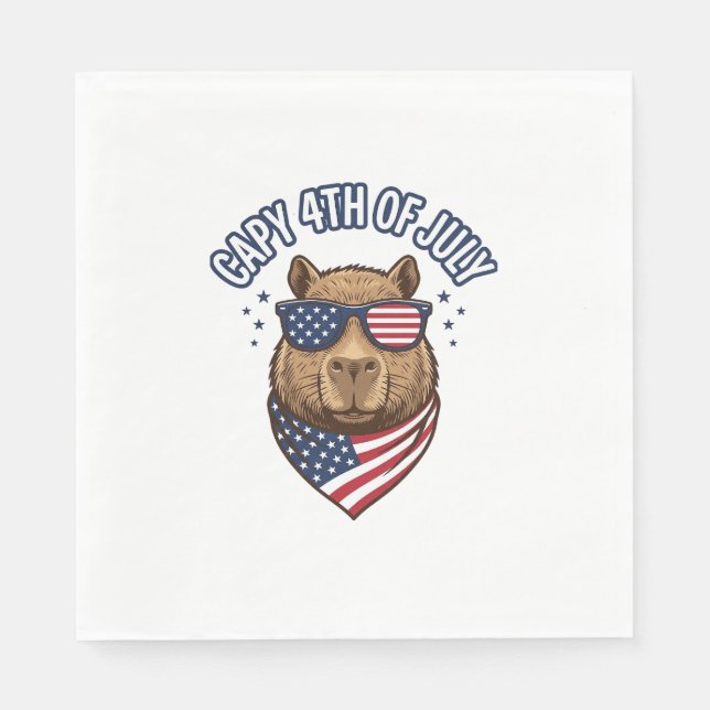Capy 4:e juli patriotisk kapibarvektordesign_ pappersservett (Framsidan)