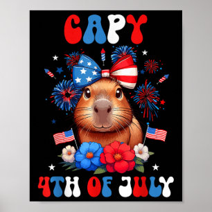 Capy 4 juli Kapybar Patriotisk Blommig Kostym Gi Poster