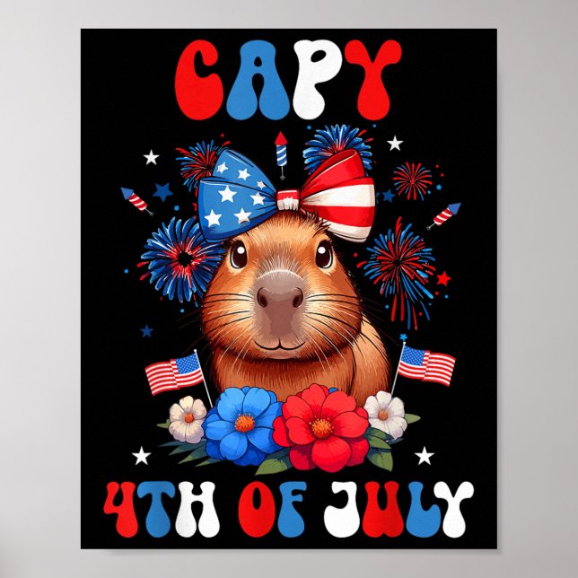 Capy 4 juli Kapybar Patriotisk Blommig Kostym Gi Poster (Framsidan)
