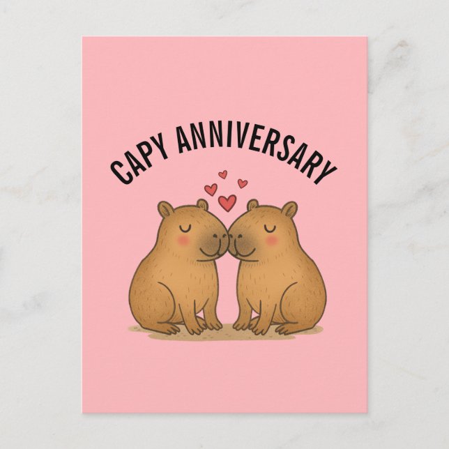 Capy Anniversary Valentines Cute Capybara Postcard Vykort (Framsida)