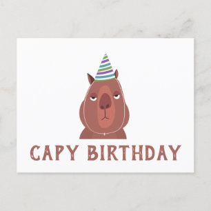 ’CAPY BIRTHDAY’ Capybara med Party Hat Vykort