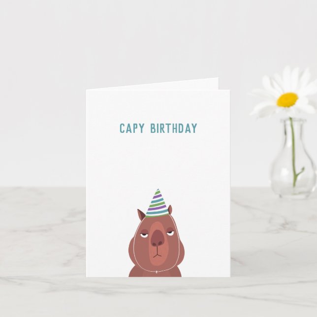 Capy Birthday, Capybara Party Hat | Tom inre sida Kort (Liten växt)