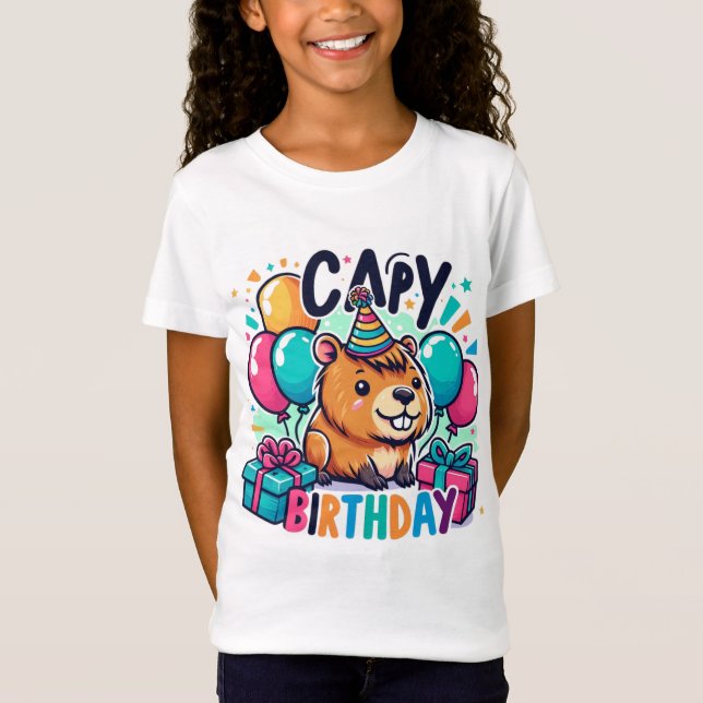 Capy Birthday Cute Blommigt Capybara Party T Shirt (Framsida)