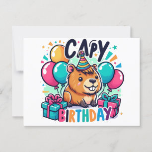 Capy Birthday - Cute Capybara Party Design Vykort