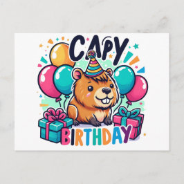Capy Birthday - Cute Capybara Party Design Vykort