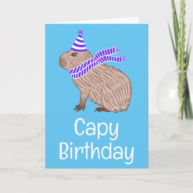 Capy Birthday Funny Capybara Älskare Blue Hälsning Kort (Framsida)