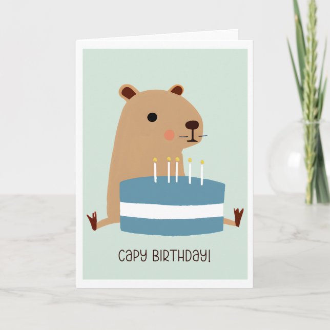 Capy Birthday Funny Punny Capybara och Cake Kort (Framsida)