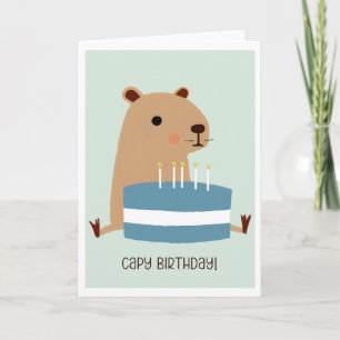 Capy Birthday Funny Punny Capybara och Cake Kort