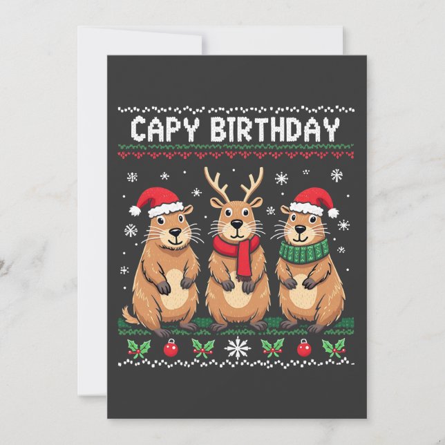 Capy Birthday Ugly jul Sweater Capybara Inbjudningar (Framsida)