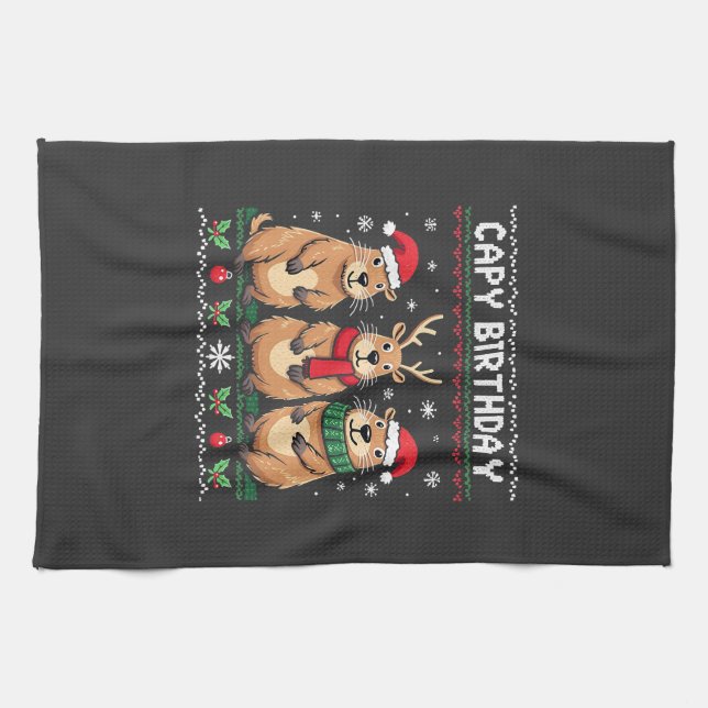 Capy Birthday Ugly jul Sweater Capybara Kökshandduk (Horisontell)