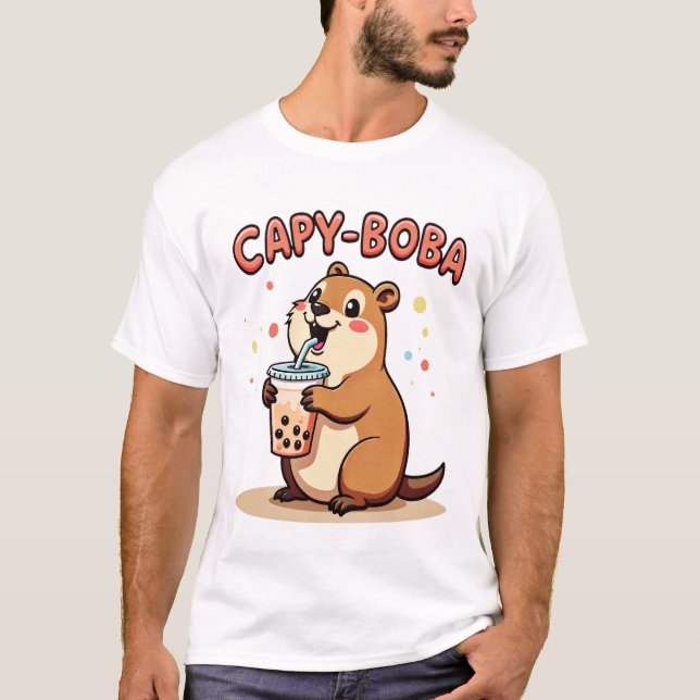 Capy Boba - Cute Capybara T Shirt (Framsida)
