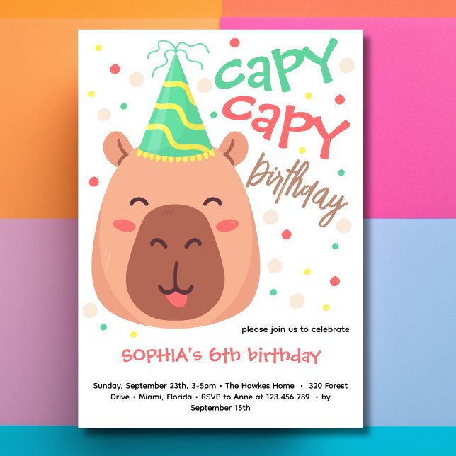 Capy capy capybara birthday invitation inbjudningar (Skapare uppladdad)