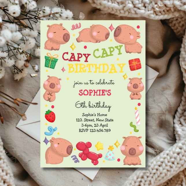 Capy capy capybara födelsedag inbjudningar (Skapare uppladdad)