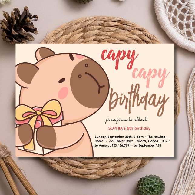 Capy capy capybara födelsedagsinbjudan inbjudningar (Skapare uppladdad)