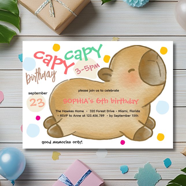 Capy capybara födelsedagsinbjudan inbjudningar (Skapare uppladdad)