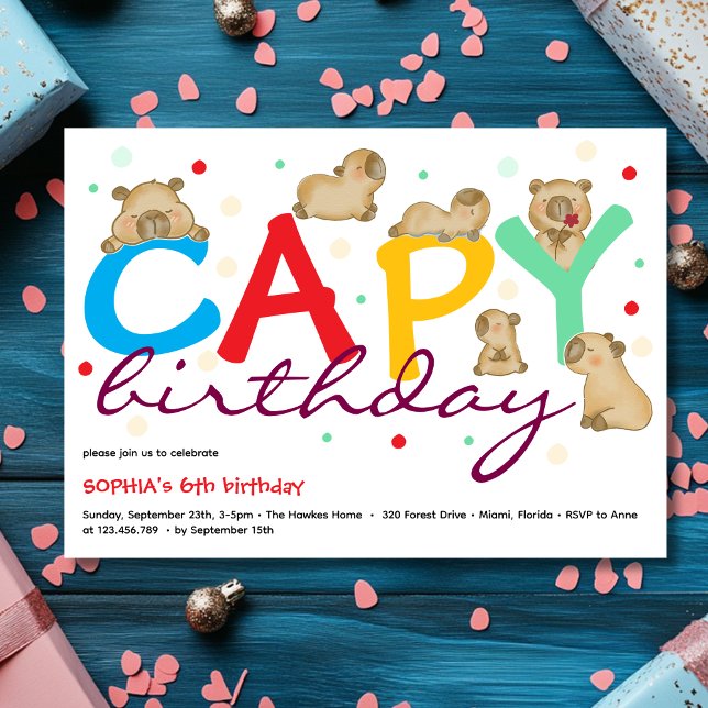 Capy capybara födelsedagsinbjudan inbjudningar (Skapare uppladdad)