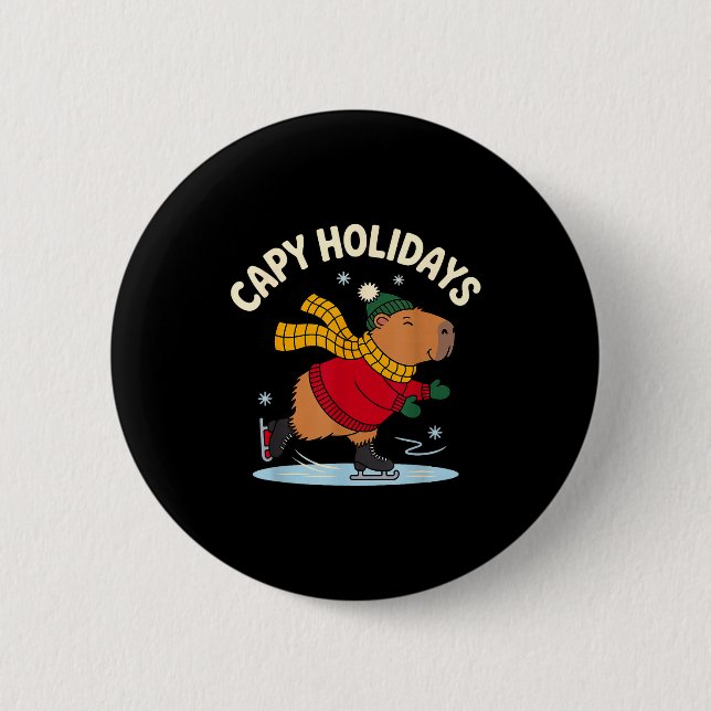 Capy Högtider Is Skridsko Capybara Rolig Xmas Chri Knapp (Framsida)