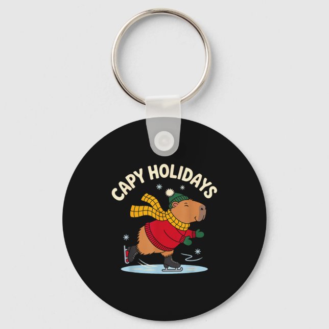 Capy Högtider Is Skridsko Capybara Rolig Xmas Chri Nyckelring (Framsida)