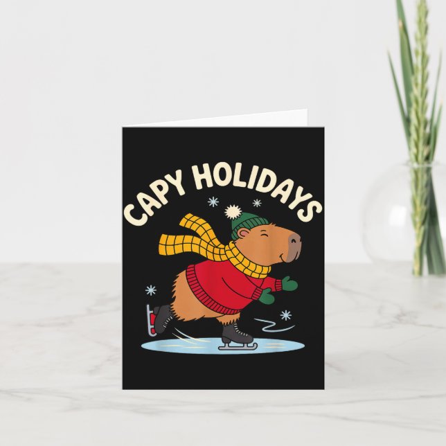Capy Högtider Is Skridsko Capybara Rolig Xmas Jul Kort (Framsida)
