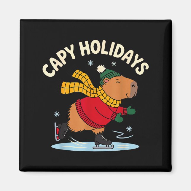 Capy Högtider Isdans Capybara Rolig Xmas Chri Magnet (Framsidan)