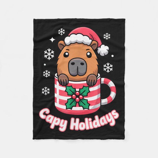 Capy Högtider Söt Capybara Jul Santa Hatt  Fleecefilt (Framsidan)