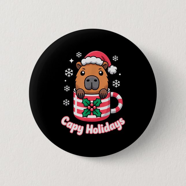 Capy Högtider Söt Capybara Jul Santa Hatt  Knapp (Framsida)